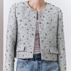 ZARA SILVER SEQUIN JACKET